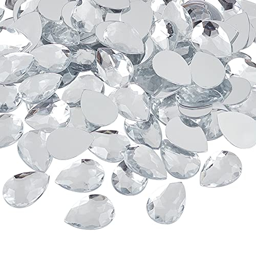 FINGERINSPIRE 100 Stück 25mm Teardrop Acryl Strass Facettierte Klar Edelstein Cabochons mit versilberter Flacher Rückseite, Strasssteine für Kostümherstellung Handwerk