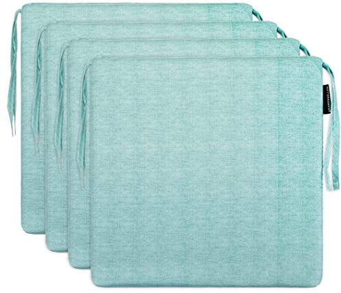 Brandsseller 4er Set Sitzkissen 40x40 cm in changierender Optik – Bequeme Stuhlauflagen mit Bindebändern & abnehmbarem Bezug – Dekorative Sitzpolster für drinnen und draußen - Mint