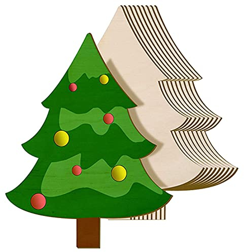Zuzer 10PCS Albero di Natale di Legno Naturale - Fette e Dischi per Decorazioni Natalizie - Ritagli e Ornamenti in Legno da Decorare