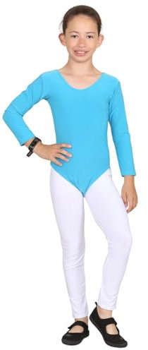 Hamishkane Gymnastikanzug für Kinder, Mädchen, Mikrofaser, Tanz, Gymnastik, Ballett, Langarm-Body, türkis, 11-12 Years