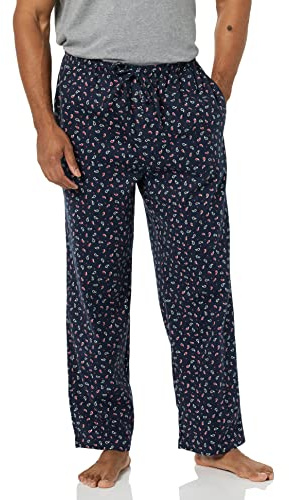 Amazon Essentials Men's Cotton Poplin Straight-fit Pyjama Trousers with Drawstring Elastic Waist, Navy, Paisley, XXL