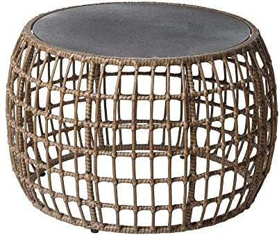 LOLAhome Mesa de Centro de jardín Ariki de Rattan sintético Trenzado y Cristal Blanca de Ø 73x46 cm