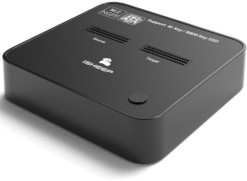 ISHEEP M.2 SATA Estación de Acoplamiento, USB3.0 SSD Clon Duplicador, Diseño sin Herramientas, Compatible con B&M Key SSD, Admite la Función de Clonación Fuera de Línea con un Clic (H016S)