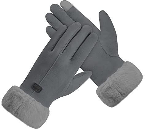 Cozlly Winterhandschuhe Damen, Handschuhe Winter Warm mit Thermofleece Gefüttert, Fingerhandschuhe Damen, Thermo Handschuhe Damen, Wildleder Handschuhe Touchscreen für Damen, Frauen (Grau)