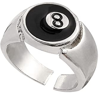 XJruixi Black Ball 8 Adjustable Ring Male Ring Punk Cool Charm Jewelry Motorcycle Cocktail Party Accessories