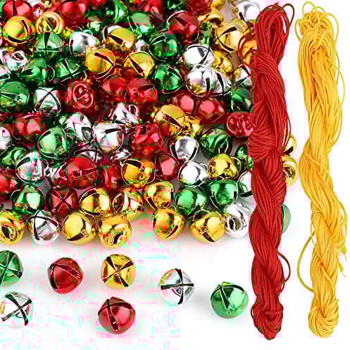 cobee Bunte Glocken Kleine Glocken, 200 Stück Bunte Weihnachtsglocken mit Schnüren DIY Weihnachten Mini Metall Bell Verschiedene Weihnachtskranz Ornament Glocken für Ferienhaus Festival