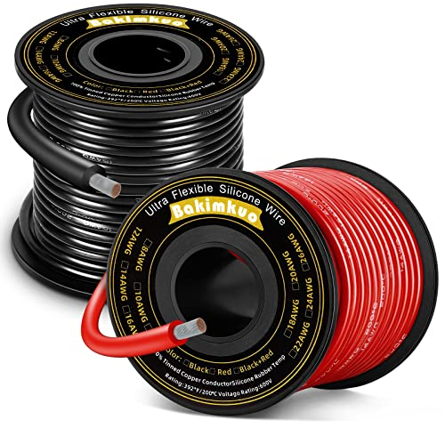 22 Gauge Draht – 22 AWG Draht (rot 61 m + schwarz 61 m) verzinntes sauerstofffreies Kupfer Litzen weiche flexible Drähte oder primär, elektrisch, Auto/Auto, hohe Temperatur 200 V, 600 V