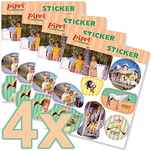 32-teiliges Sticker-Set * PIPPI LANGSTRUMPF * für Kindergeburtstag und Mottoparty | Kinder Aufkleber Astrid Lindgren Party Set