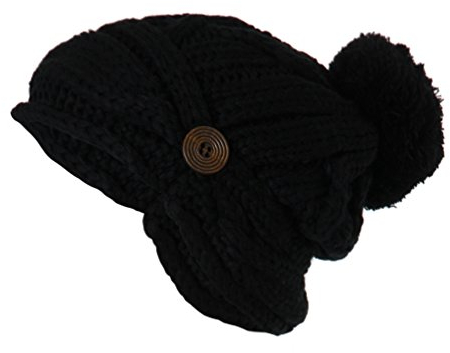 Candygirls Damen Mütze Stickmütze Ballon Wintermütze Ballonmütze Beanie Zopf Knopf Bommel 856 (as3, Alpha, one_Size, Schwarz, Eiheitsgröße)