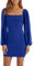 Wenrine Damen Kleider Party Cocktail Club Bodycon Kleid Hochzeitsgast Mesh Langarm Square Neck Minikleid Slim Fit(Blau,S)