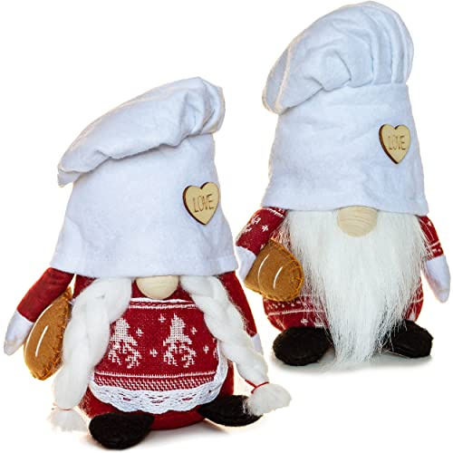 alles-meine.de GmbH lustiger Wichtel/Zwerg 21 cm groß Bäcker/Koch mit Brot - für Sommer & Winter - Weihnachten - Plüschtier/Kantenhocker/Türstopper - Kochmütze - Wei..