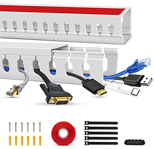 Cable Trunking Raceway Kit, Open Slot Wire Trunking for TV Cables, Cable Concealer Cable Tray 31.4 inch (2 x 15.7) Under Desk Organizer Cable Management Trunking (2Pack)