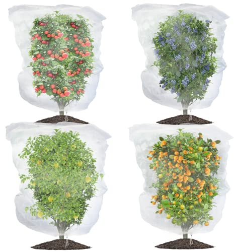 Evoio Fruit Tree Protective Bag, 4 Pcs Blueberry Bush Netting Cover with Drawstring, 180 x 140cm Bird Protection Barrier Bags for Strawberry Plants