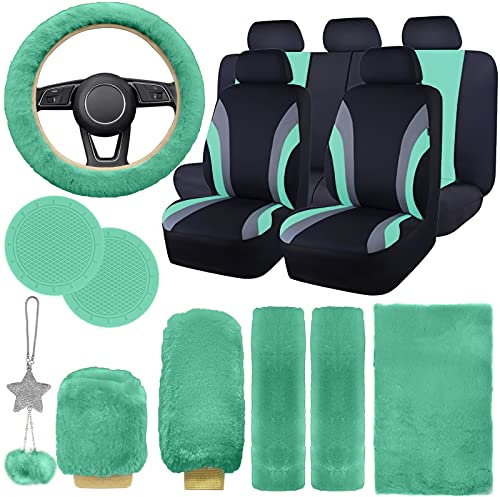 JINGSEN 19-teiliges Autositzbezug-Set, Lenkradbezug (mintgrün)