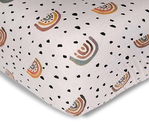 hutch&putch Eliane Premium Musselin-Spannbettlaken 70x140cm - Spannbetttuch 100% Bio-Baumwolle - Bettlaken weich & atmungsaktiv - Spanntuch für Matratze - Bettwäsche (Regenbogen)