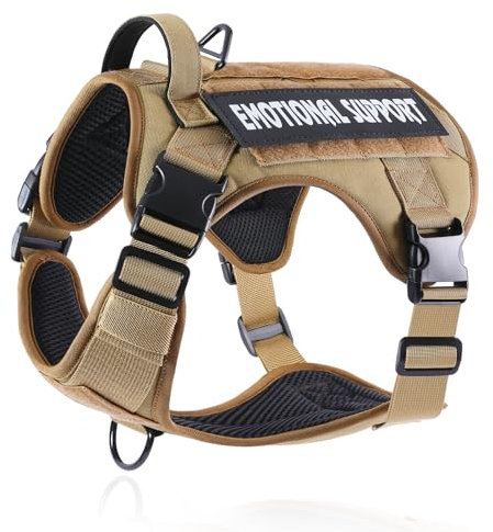 Belababy Tactical Anti Pull Dog Harness Small Medium Large Dog, Soft Adjustable Dog Vest with Velcro Molle Panels, Breathable Military Front Clip Dog Harness for Working Training, Wolf Brown, M