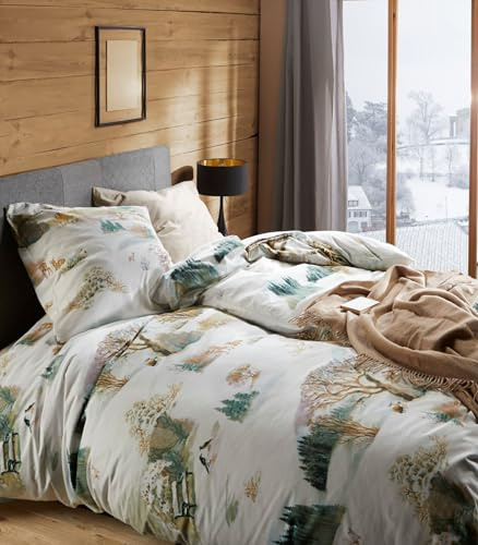 fleuresse Bettwäsche Feinbiber grün-braun-beige Größe 155x220 cm (80x80 cm)