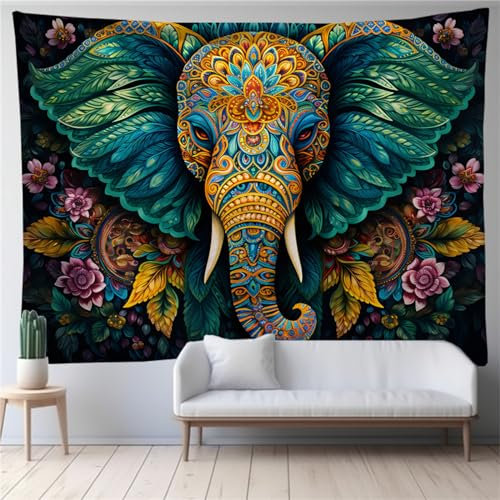 OaKita Elefant Wandteppich Bohemian Tapisserie Kreativ Tier Drucken Wandbehang Elefant Wandtuch Wandteppich aus Polyster Wohnheim-Dekoration (A04,200 x 150 cm)