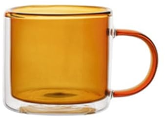 soulnioi 300ML Colored Double Walled Glass Coffee Mugs, Glass Water Cup Milk Cup Tea Mug Insulated Coffee Mug with Handle for Hot&Cold Drink (Amber)