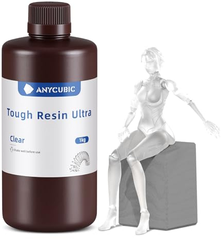 ANYCUBIC Ultra Tough 3D Drucker Resin, Ultrafest und Robust, Dauerhafte Schlagfestigkeit, Außergewöhnliche Flexibilität, eeignet für alle DLP/LCD Harz 3D Drucker (Transparent, 1000g)