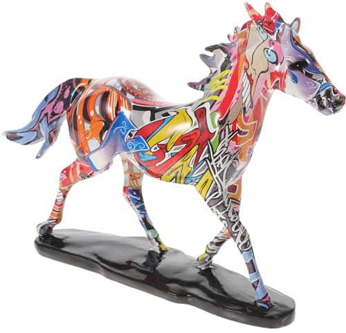 AOKWAWALIY Auto- Eulenverzierung -Statue Pferdefigur Weinschrank-skulptur Reichtum Figur Stehende Pferdeskulptur Bücherregal-Statue Pferdestatue Tischdecke Harz Bunt Büro Ornamente