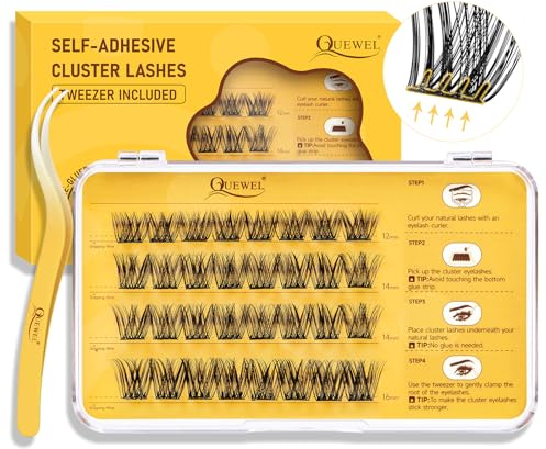 Selbstklebende Wimpern Cluster QUEWEL natürlicher Look, kein Kleber erforderliche einzelne wimpern extensions, 40 Stk wiederverwendbare DIY-Wimpernverlängerungen für Anfänger einfach anzuwenden (ZN05)