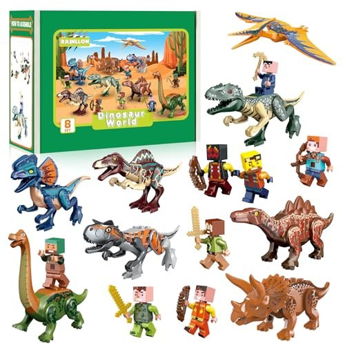 Rainllon Dinosaurier Block Spielzeug Set,16Pcs Dinosaurier Spielzeug Bausteine Set,Bauspielzeug Set Dino,Indominus Rex,Wachkriege,Jurassic Figuren Spielzeug für Kinder ab 5 Jahren Jungen und Mädchen