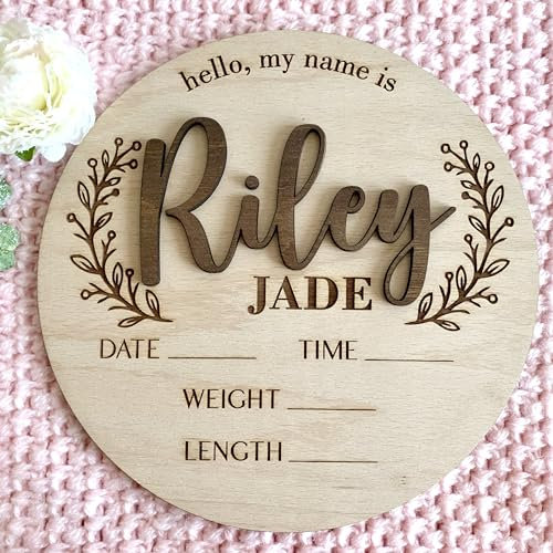 Personalisiert Name, Baby-Ankündigung Schild, Willkommensschild für Neugeborene individueller Babyname Neugeborenen-Geschenk, Neugeborenes Baby, Babyparty-Geschenk, Willkommen Schilder holz (Design 3)