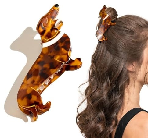 KARELLS Haarklammer Hund, Mini Haarspangen, Haarklauenclip, Tierisch (Animal-themed), Braun, 8 cm x 4.5 cm, 1 Stück, Damen, Frauen und Mädchen, Hochzeit, Geburtstag, Abschlussball, Brautparty