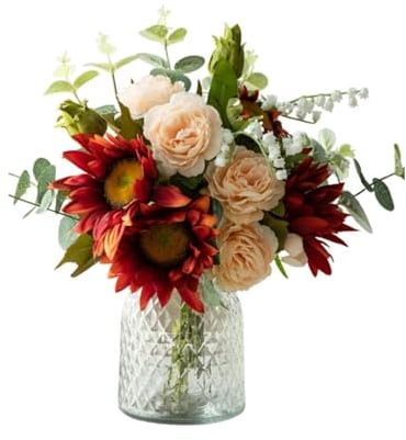DIANXI Gefälschte Blumenstrauß Heimdekoration, einfache, Moderne, transparente Glasflasche, künstliche Blumen, künstliche Blumen, künstliche Pflanzen for den Innenbereich Hochzeitsdekoration