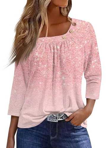 T-Shirt Femme Chic Et Élégant Fluide - Blouse Longue Top Été Hauts Tunique Chemise Oversize - Rose L