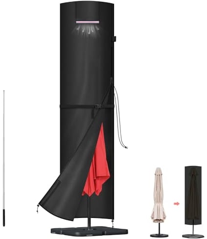 LAMUNI Housse Parasol Droit de 3m à 5m, Housse de Parasol avec Tige, 420D Oxford Housse Protection Parasol Imperméable Couverture pour Parasols de Jardin avec Fermeture Éclair, 240x58/58cm