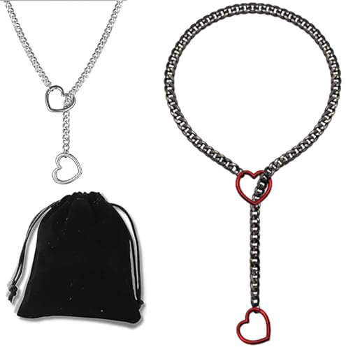 Love Shackles Necklace, Loveshackles - Heart Slip Chain, Heart O-Ring Slip Chain Necklace Handmade Punk Gothic Cuban Necklace (Rot, Medium)