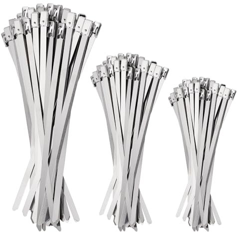 homdat Metal Zip Ties 150 pcs Self-Locking Cable Ties Heavy Duty Stainless Steel Zip Ties for Machinery, Vehicles, Exhaust Wrap, Farms, Pipes, Roofs, Cables, Wire Fence Rolls and Outdoor Fence