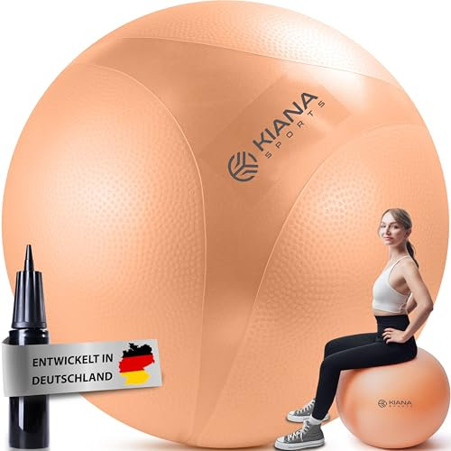 KIANA SPORTS® Gymnastikball & Sitzball - 4 Größen - Deutsche Entwicklung - Rutschfester Yoga Ball mit Noppen - Extra Dick & Belastbar - inkl. Pumpe & Übungsplan – Ideal für Fitness & Büro