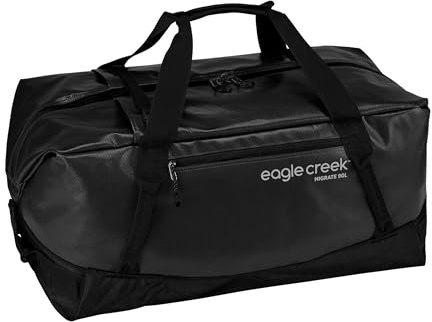 Eagle Creek Migrate Reisetasche 90L Schwarz | Verstaubare Rucksacktragegurte, nahtlose Bodenkonstruktion, Fronttasche mit Reißverschluss, flach faltbar, 90L Volumen