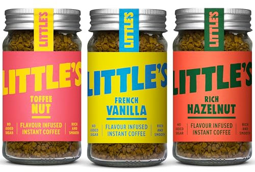Little's Flavoured Instant Coffee Dragons Den Bundle, 3 Pack (50g x 3) - Flavours: Vanilla, Rich Hazelnut, Toffee Nut - Vegan Friendly, Low Calories, No Added Sugar