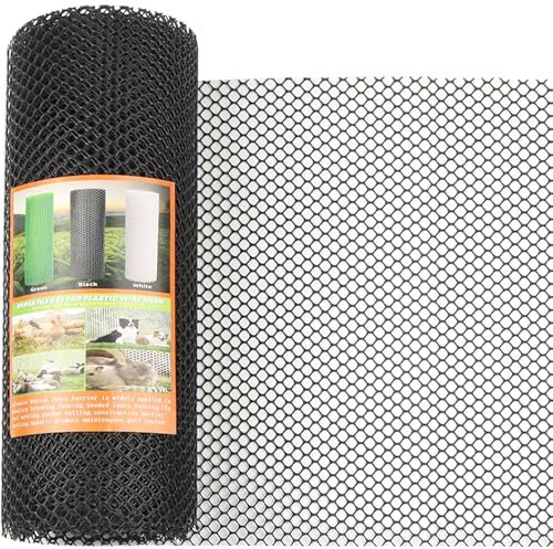 Rouleau de clôture en plastique noir – Rouleau de grillage en plastique de 8 mm pour clôture de jardin, clôture pour chien, clôture de balcon et clôture temporaire (40 cm x 10 m)