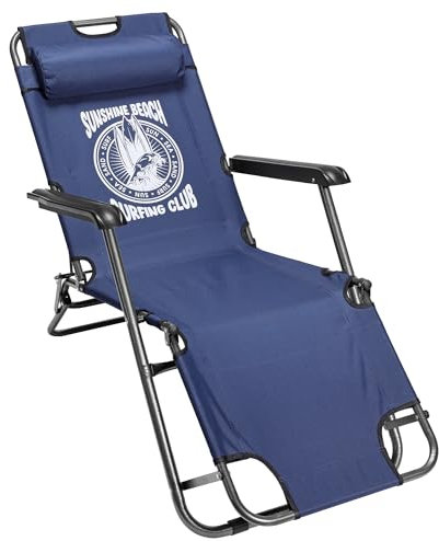 JEMIDI Sonnenliege Liegestuhl klappbar - Gartenliege mit Arm- und Kopfstütze - Relaxliege klappbar leicht für Garten Balkon Camping - Max. Belastung 120kg - Blau/Weiß
