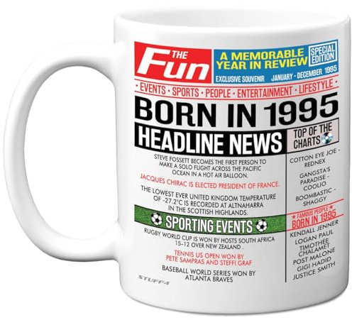Stuff4 30th Birthday Mug Gift for Men Women - Born in 1995 Newspaper - Happy 30 Birthday Gifts for Son Daughter Cousin Vintage Retro Back in 1995 Age Thirty Bday, 11oz Ceramic Coffee Mugs