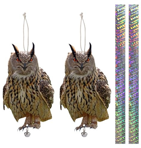 Repulsif Pigeon Effaroucheur Oiseaux, Anti Pigeons Pour Balcon avec Bande Réfléchissante 2 Pièces, Plat Faux Hibou Effaroucheur Oiseaux, Répulsif Oiseaux Exterieur, Eloigner Les Oiseaux Jardin