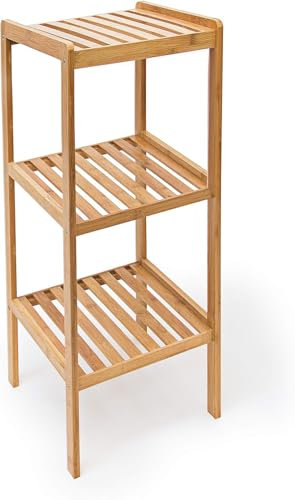 Unibos | 3-Tier Bamboo Bathroom Storage Shelf, Freestanding Shelving Unit Rack For Kitchen Bathroom, Kitchen, Bedroom, Living Room, With Natural Wood Finish