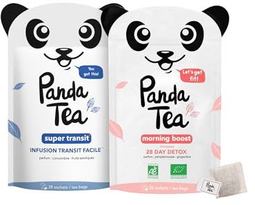 Panda Tea - Morning Boost & Super Transit - Thé Vert Energie & Tisane Transit Intestinal Bio - 2 x 28 Sachets - Brûle-Graisse, Digestion, Confort Intestinal