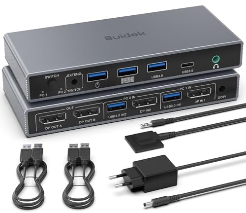 Displayport KVM Switch 2 Monitors 2 Computers Support 4K@60Hz, 4 Port USB KVM Switch, DP KVM Switches for 2 Computers Share Mouse, Keyboard, Hard Drive and 2 Monitors