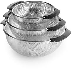 BRA | Set 3 escurrideras 18-22 - 26 cm, Acero inox 18/10 | Microperforaciones de precisión para drenaje Rápido, Base elevada, Superficie Lisa, Apto para lavavajillas