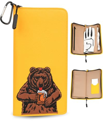 LZFAN Golf Glove Holder Case for Accessories Portable Golfer Gifts for Men & Women Caddy Organizer Case with Storage Slots for Cards, Tees & Ball Markers Embroidered Beer Bear