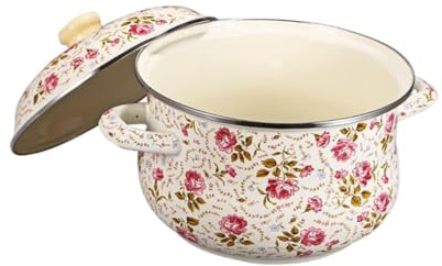 DEARMAMY Pentola per Zuppa e Stufato Smaltata 18 Cm Doppio Manico, Pentola da Cucina a Fondo Piatto per Cottura Uniforme di Noodles, Riso e Zuppe Casalinghe