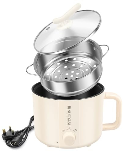 Electric Hot Pot UK 220 V 1.8 L Round Mini Electric Pot Portable Mini Stock Pots with Overheat Boil Dry Protection Nonstick Noodles Cooker 2 Mode for Noodles Porridge Ramen Steak
