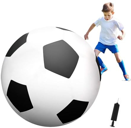 KBIBCK Fußball Ø 100 cm Groß, Aufblasbarer Riesen-Ball aus robustem Gummi, Aufblasbar mit Handpumpe, Geeignet zum Treten, Werfen und Rollen, Schwarz Weiß Indoor & Outdoor