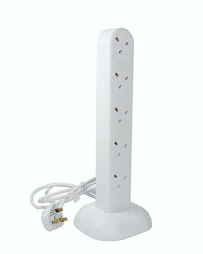 Pifco 10 Way UK 3Pin Plug 13amp Double-Sided Extension Tower/Cable with 2 Metre Cable - White